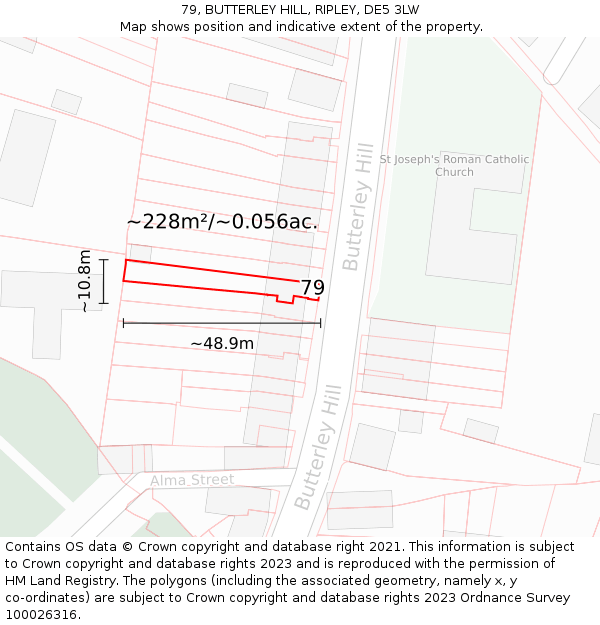 79, BUTTERLEY HILL, RIPLEY, DE5 3LW: Plot and title map