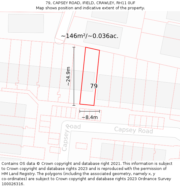 79, CAPSEY ROAD, IFIELD, CRAWLEY, RH11 0UF: Plot and title map