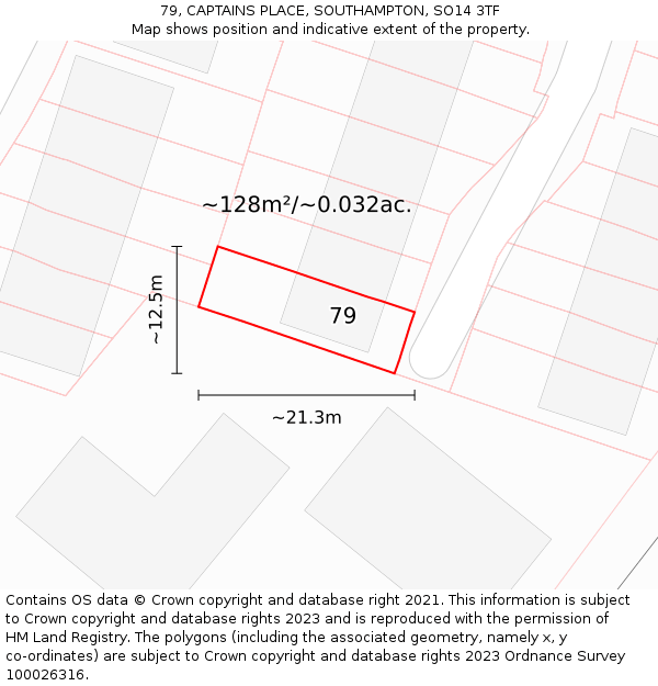 79, CAPTAINS PLACE, SOUTHAMPTON, SO14 3TF: Plot and title map