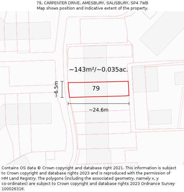 79, CARPENTER DRIVE, AMESBURY, SALISBURY, SP4 7WB: Plot and title map