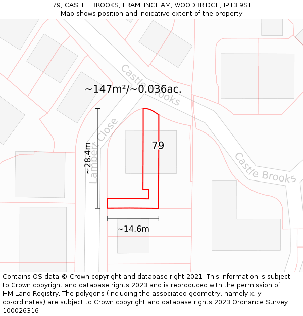 79, CASTLE BROOKS, FRAMLINGHAM, WOODBRIDGE, IP13 9ST: Plot and title map