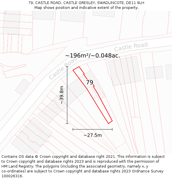 79, CASTLE ROAD, CASTLE GRESLEY, SWADLINCOTE, DE11 9LH: Plot and title map