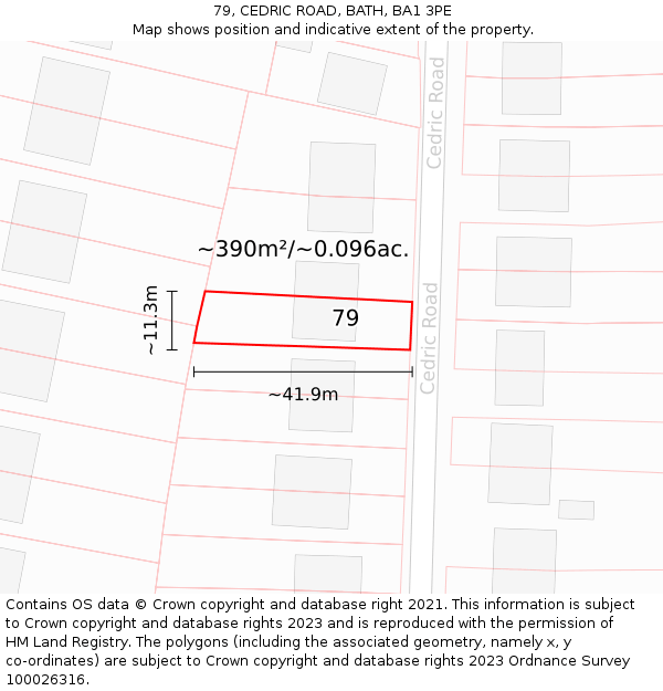 79, CEDRIC ROAD, BATH, BA1 3PE: Plot and title map