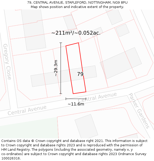 79, CENTRAL AVENUE, STAPLEFORD, NOTTINGHAM, NG9 8PU: Plot and title map