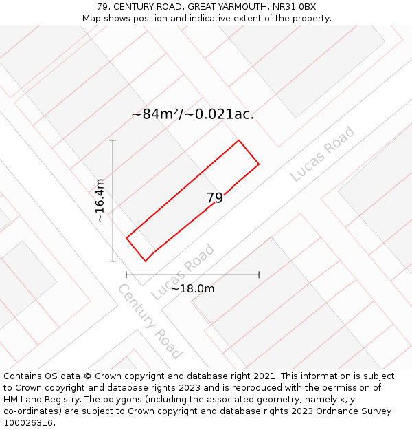 79, CENTURY ROAD, GREAT YARMOUTH, NR31 0BX: Plot and title map