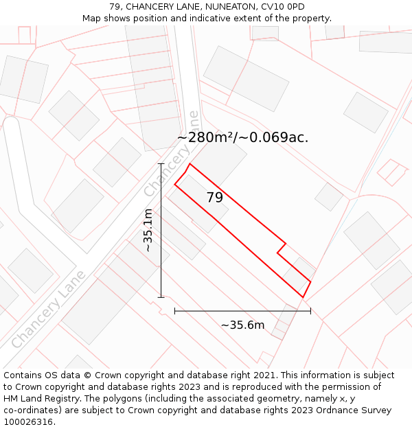 79, CHANCERY LANE, NUNEATON, CV10 0PD: Plot and title map