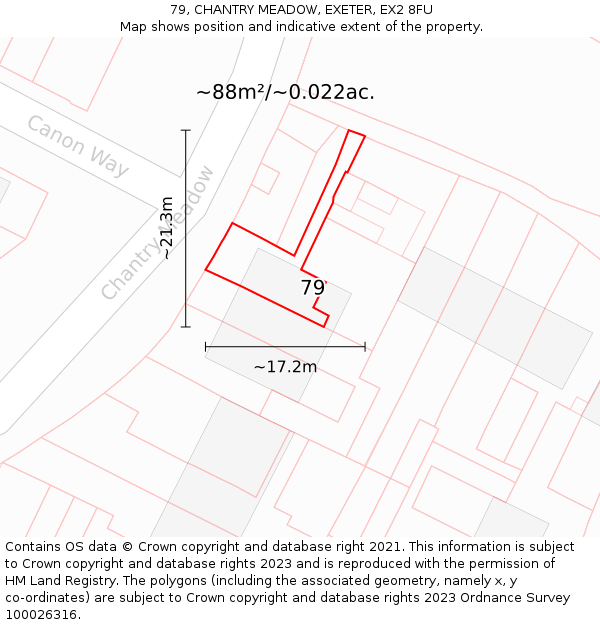 79, CHANTRY MEADOW, EXETER, EX2 8FU: Plot and title map