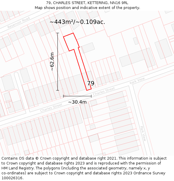 79, CHARLES STREET, KETTERING, NN16 9RL: Plot and title map