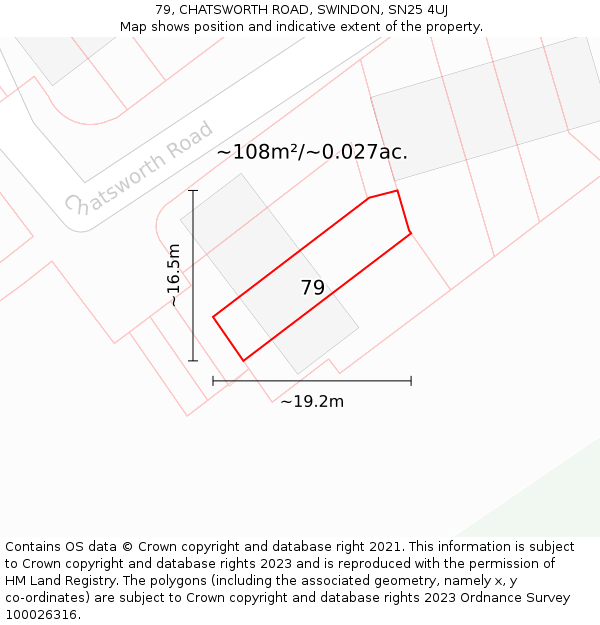 79, CHATSWORTH ROAD, SWINDON, SN25 4UJ: Plot and title map