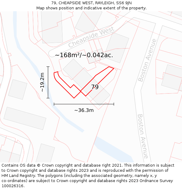 79, CHEAPSIDE WEST, RAYLEIGH, SS6 9JN: Plot and title map