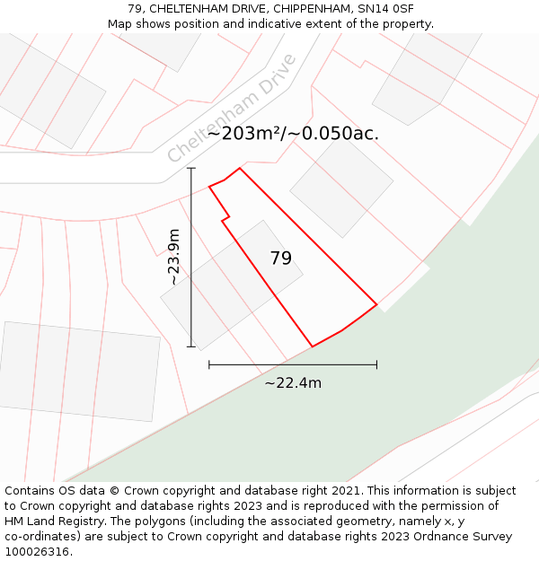 79, CHELTENHAM DRIVE, CHIPPENHAM, SN14 0SF: Plot and title map