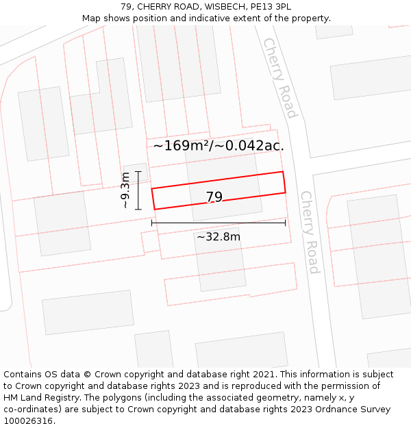 79, CHERRY ROAD, WISBECH, PE13 3PL: Plot and title map