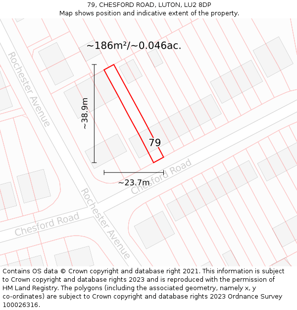 79, CHESFORD ROAD, LUTON, LU2 8DP: Plot and title map