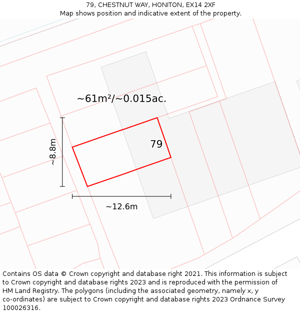 79, CHESTNUT WAY, HONITON, EX14 2XF: Plot and title map