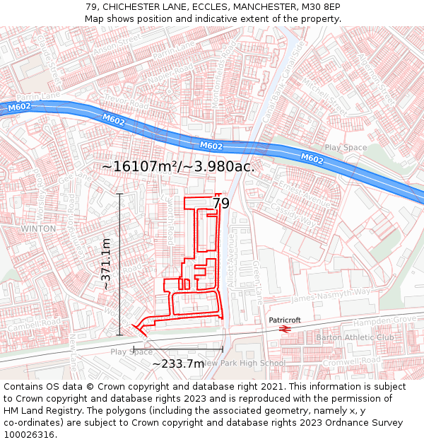79, CHICHESTER LANE, ECCLES, MANCHESTER, M30 8EP: Plot and title map