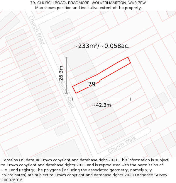 79, CHURCH ROAD, BRADMORE, WOLVERHAMPTON, WV3 7EW: Plot and title map