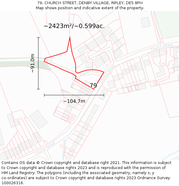 79, CHURCH STREET, DENBY VILLAGE, RIPLEY, DE5 8PH: Plot and title map