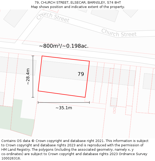 79, CHURCH STREET, ELSECAR, BARNSLEY, S74 8HT: Plot and title map