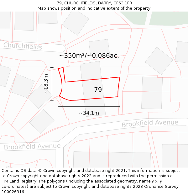 79, CHURCHFIELDS, BARRY, CF63 1FR: Plot and title map