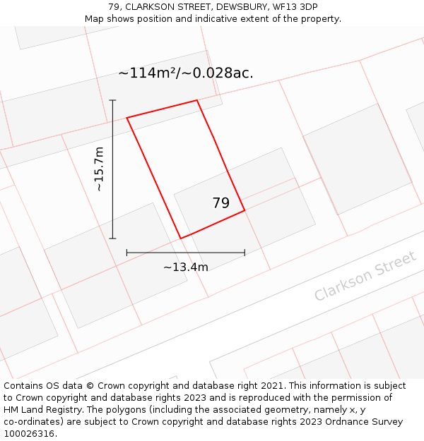 79, CLARKSON STREET, DEWSBURY, WF13 3DP: Plot and title map