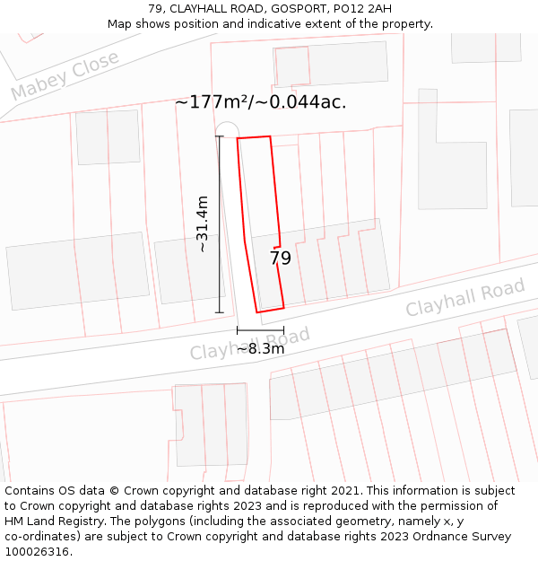79, CLAYHALL ROAD, GOSPORT, PO12 2AH: Plot and title map