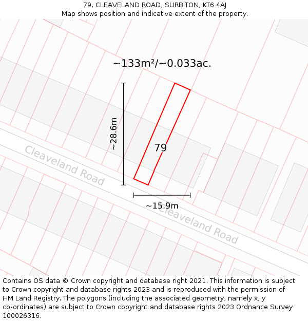 79, CLEAVELAND ROAD, SURBITON, KT6 4AJ: Plot and title map
