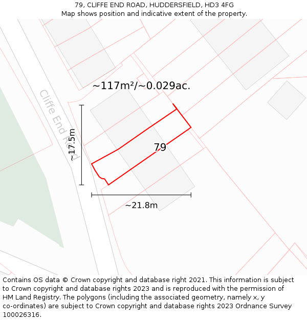 79, CLIFFE END ROAD, HUDDERSFIELD, HD3 4FG: Plot and title map