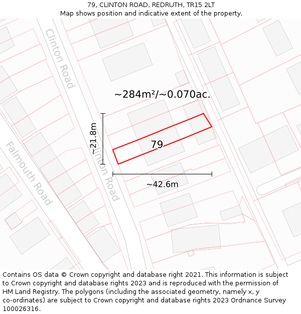 79, CLINTON ROAD, REDRUTH, TR15 2LT: Plot and title map