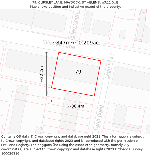 79, CLIPSLEY LANE, HAYDOCK, ST HELENS, WA11 0UE: Plot and title map