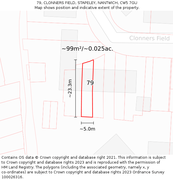 79, CLONNERS FIELD, STAPELEY, NANTWICH, CW5 7GU: Plot and title map