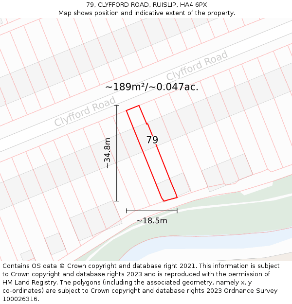 79, CLYFFORD ROAD, RUISLIP, HA4 6PX: Plot and title map