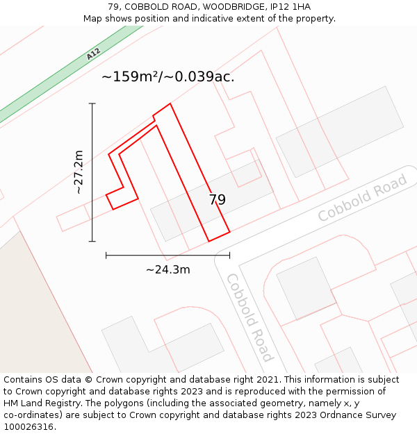 79, COBBOLD ROAD, WOODBRIDGE, IP12 1HA: Plot and title map