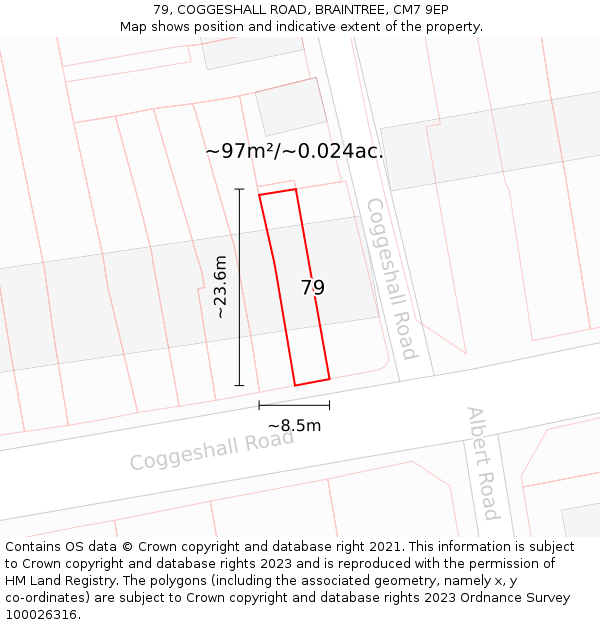 79, COGGESHALL ROAD, BRAINTREE, CM7 9EP: Plot and title map