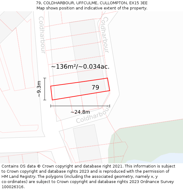 79, COLDHARBOUR, UFFCULME, CULLOMPTON, EX15 3EE: Plot and title map