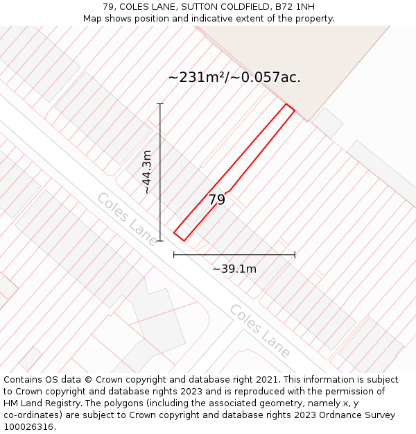 79, COLES LANE, SUTTON COLDFIELD, B72 1NH: Plot and title map