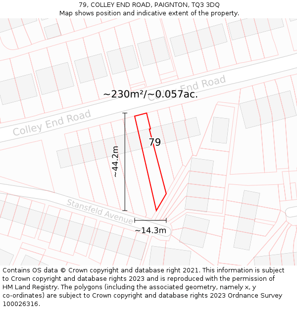 79, COLLEY END ROAD, PAIGNTON, TQ3 3DQ: Plot and title map