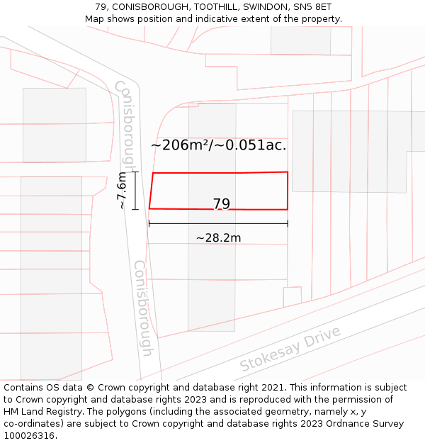 79, CONISBOROUGH, TOOTHILL, SWINDON, SN5 8ET: Plot and title map