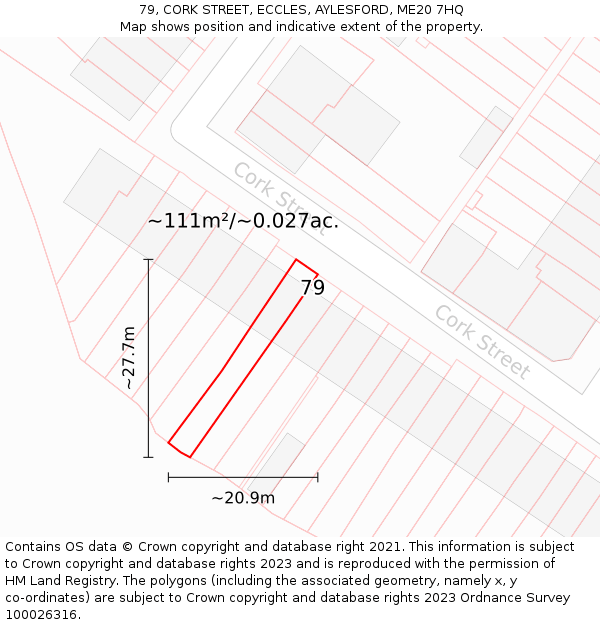 79, CORK STREET, ECCLES, AYLESFORD, ME20 7HQ: Plot and title map
