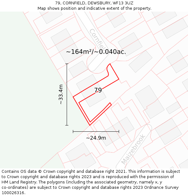 79, CORNFIELD, DEWSBURY, WF13 3UZ: Plot and title map