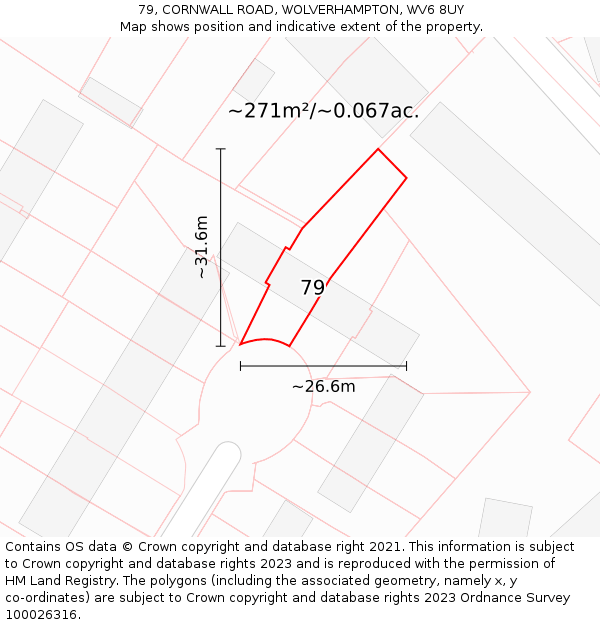 79, CORNWALL ROAD, WOLVERHAMPTON, WV6 8UY: Plot and title map