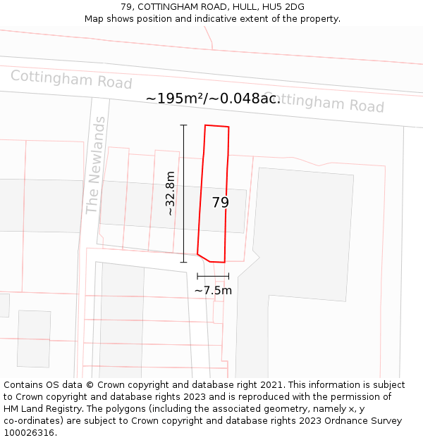 79, COTTINGHAM ROAD, HULL, HU5 2DG: Plot and title map