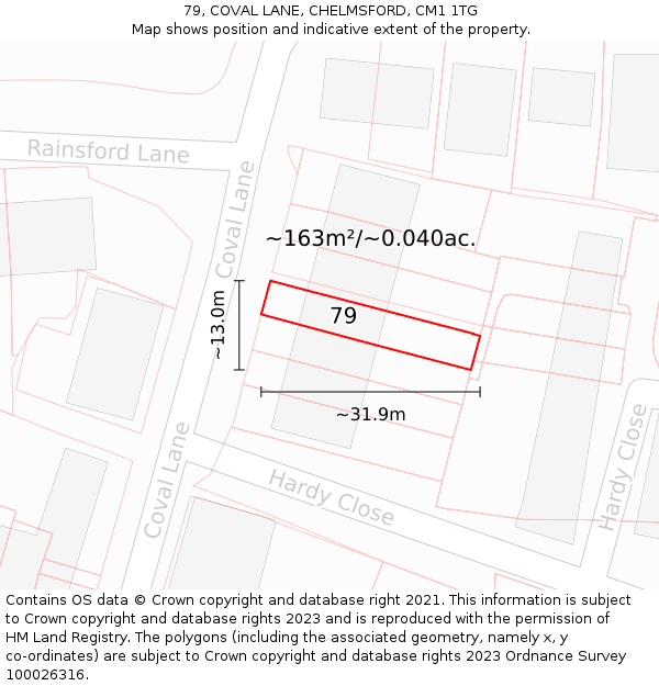 79, COVAL LANE, CHELMSFORD, CM1 1TG: Plot and title map