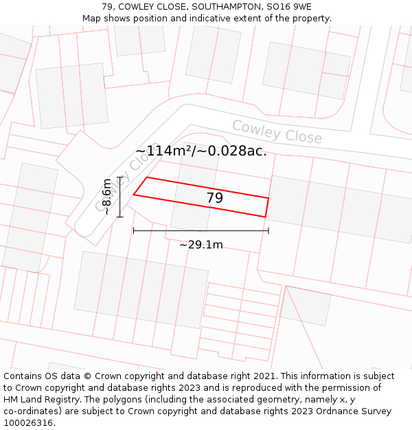 79, COWLEY CLOSE, SOUTHAMPTON, SO16 9WE: Plot and title map