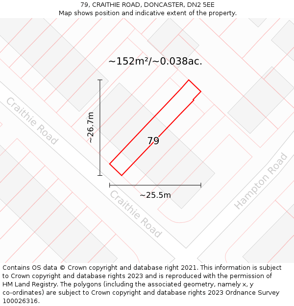 79, CRAITHIE ROAD, DONCASTER, DN2 5EE: Plot and title map
