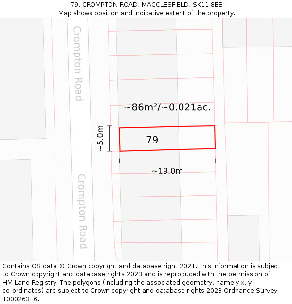 79, CROMPTON ROAD, MACCLESFIELD, SK11 8EB: Plot and title map