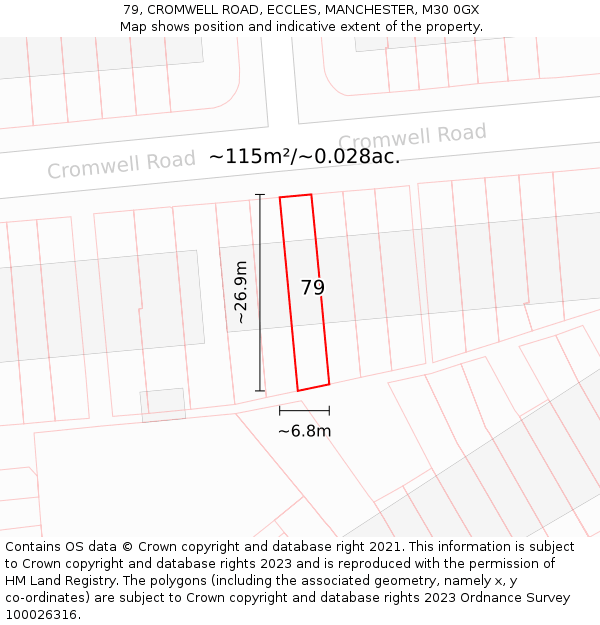 79, CROMWELL ROAD, ECCLES, MANCHESTER, M30 0GX: Plot and title map