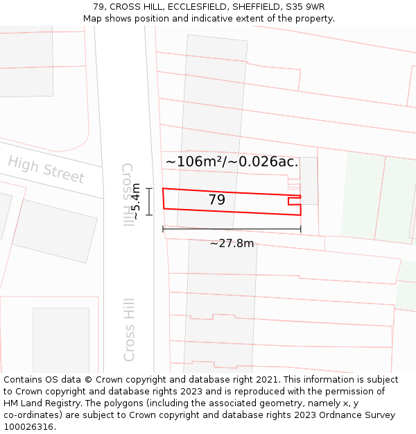 79, CROSS HILL, ECCLESFIELD, SHEFFIELD, S35 9WR: Plot and title map