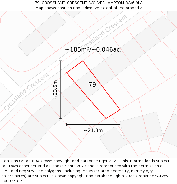 79, CROSSLAND CRESCENT, WOLVERHAMPTON, WV6 9LA: Plot and title map