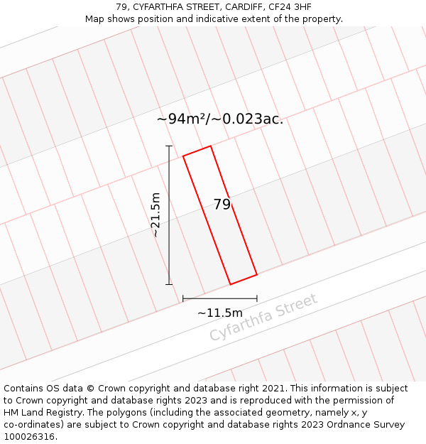 79, CYFARTHFA STREET, CARDIFF, CF24 3HF: Plot and title map
