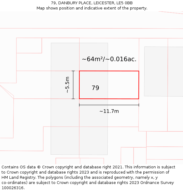 79, DANBURY PLACE, LEICESTER, LE5 0BB: Plot and title map
